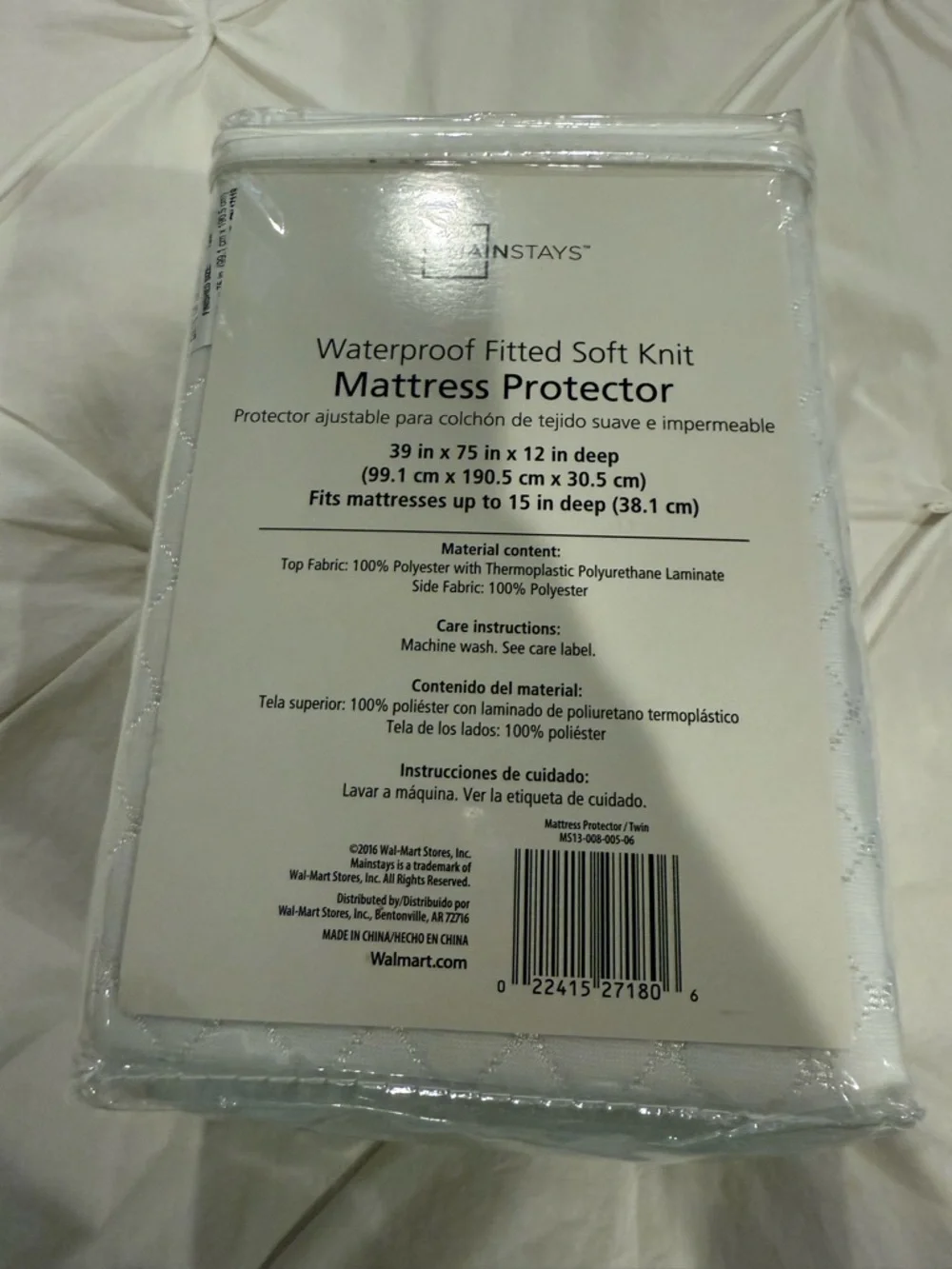 Mainstays White Waterproof Fitted Soft Knit Mattress Protector - Twin